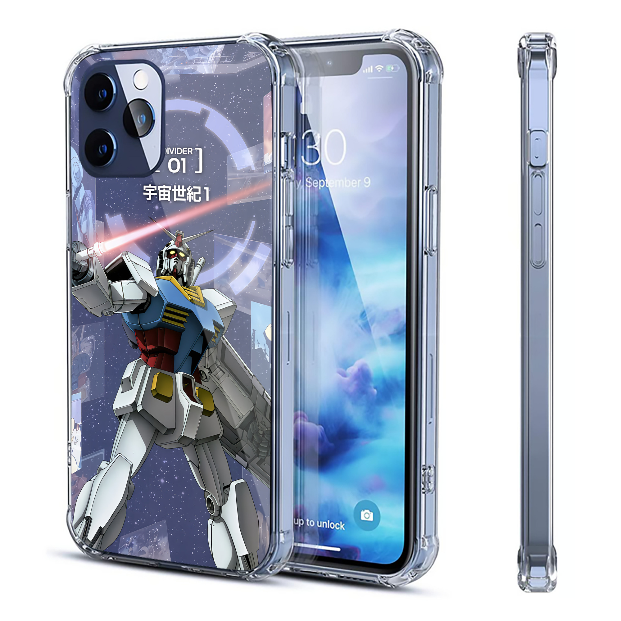 （画像用） 機動戦士ガンダム Mobile Suit Gundam 【iPhone 12シリーズ対応】透明スマホケース（クリアソフトケース）